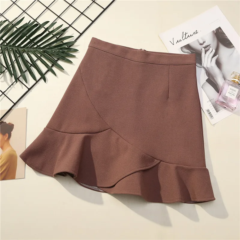

Women Summer Stretchy High Waist Short Fishtail Cotton Skirt Pencil Skirt Ruffled Ladies OL Office Skirts Saia Fishtail