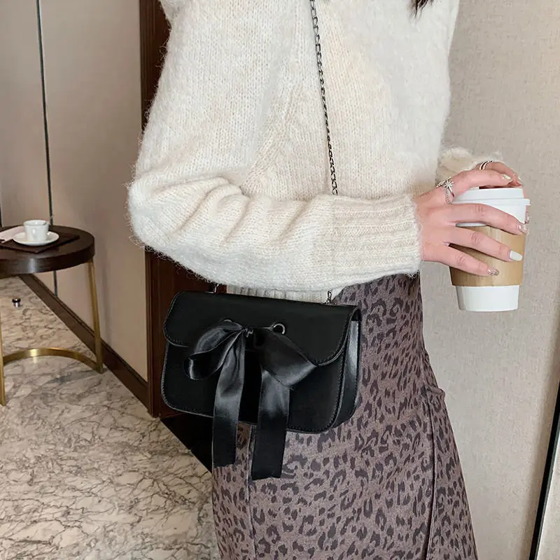 

Shoulder Bags Women Bag Handbag Crossbody Bag for Women Chain Luxury Bow-knot Messenger Retro Purse Fashion 2021 New PU Leather