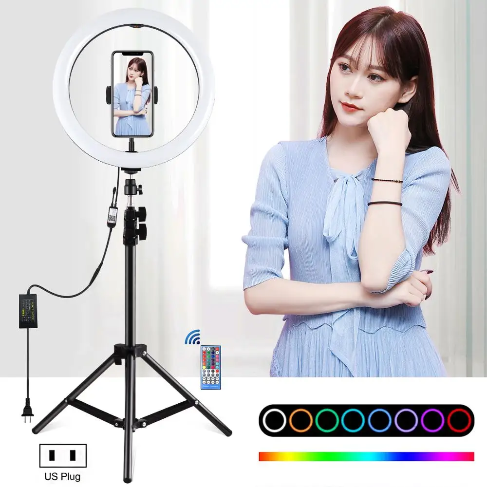 

PULUZ 12 Inch Dimmable RGB LED Selfie Ring Lights 1.1m Stannd Tripod &Remote for Photos &YouTube Videos Vlogging Video Light