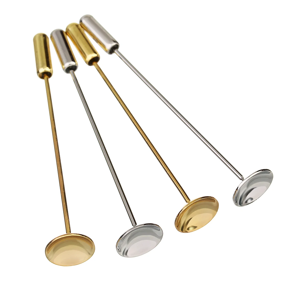 

10pcs Gold Silver Color Copper Metal Blank Brooches Pins with 10mm Round Cabochon Pearl Beads Base For DIY Jewelry Making