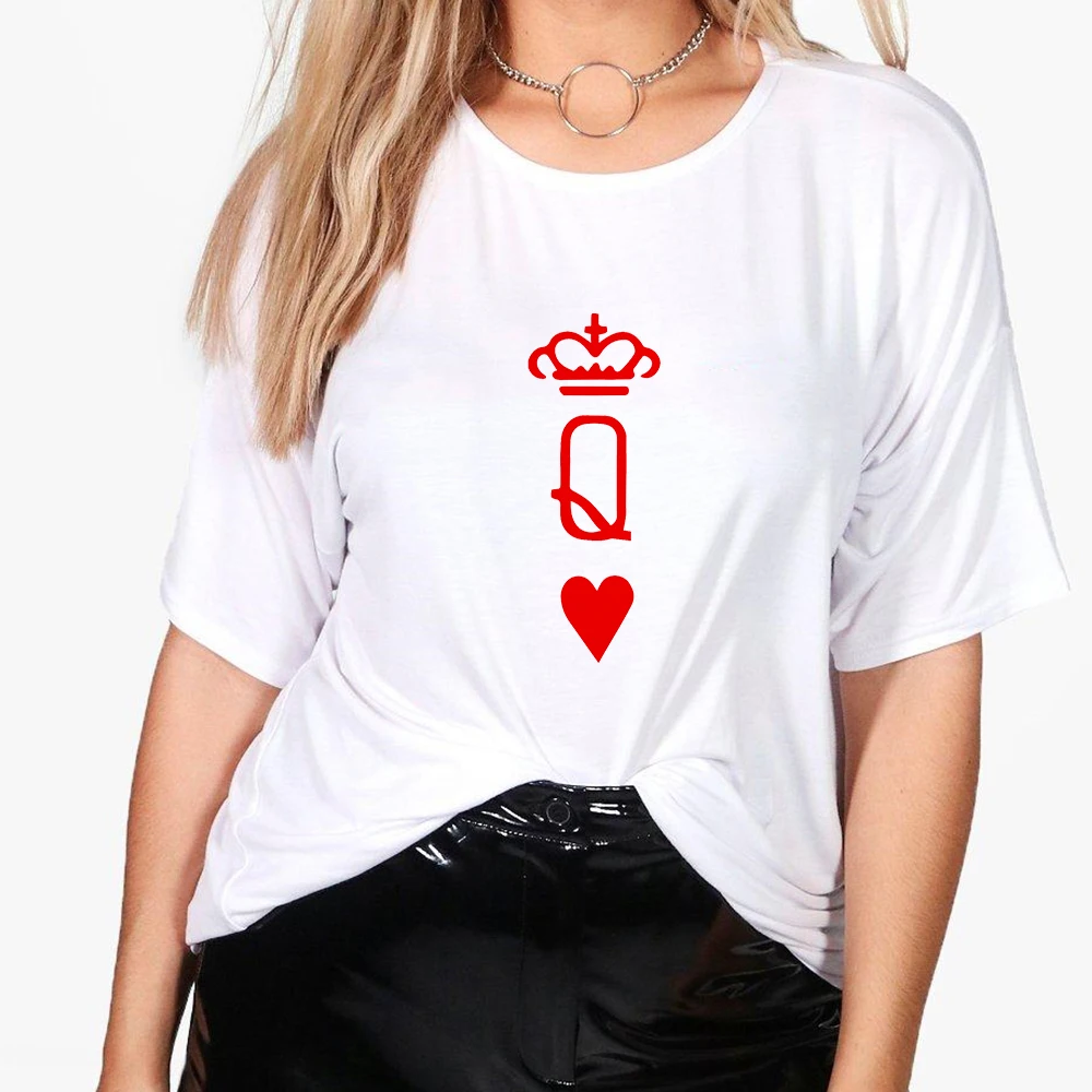 

T Shirt King Et Queen Ulzzang Fashion Unisex Clothes Crewneck Basic Tshirt Plus Size 2021 Europe and America Streetwear Casual