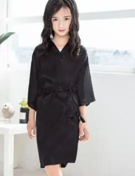 kids black C& Fung Быстрый персонализированный Атласный халат-кимоно для женщин, для свадебной вечеринки, банный халат подружки невесты, детское платье с цветочным узором для девочек, халаты - Цвет: kids black
