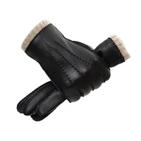 winter real leather thicken wool gloves for men male black touched screen gym driving mittens motor handschoenen winter nr36
