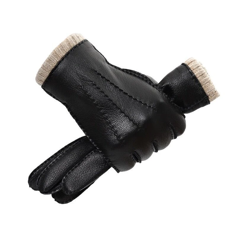 Перчатки мужские зимние из натуральной кожи утепленные шерстяные варежки для