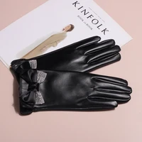 women full finger gloves faux fur thicken winter touch screen mitten female warm gloves hand female outdoor pu faux leather 2022