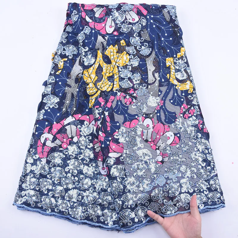 Последние нигерийские кружева с блестками Ткань 5 ярдов Африканский Воск шнур