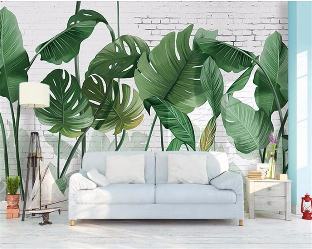 Beibehang пользовательские скандинавские ручная роспись кирпича растение банан лист