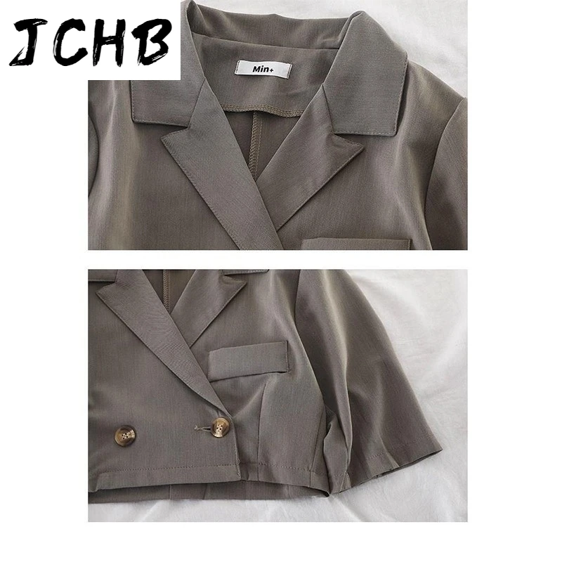 

2021 Women's One Button Small Suit Jackets High Waist Short Length Suits Half Sleeve Solid Color New Spring Autumn Outwear for F