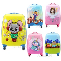 18 inch kids cartoon travel suitcase on wheels carry on rolling luggage childrens gift trolley luggage bag 16toys box small