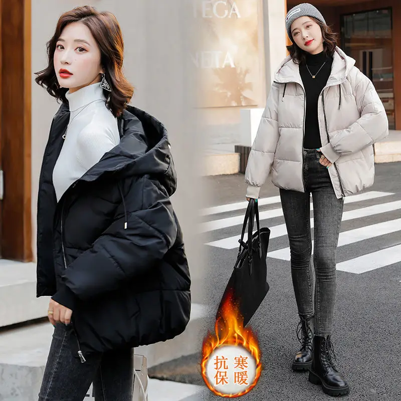 

2021 Winter New Down Padded Jacket Women's Short Outwear Loose Cotton-Padded Jacket Hooded Coat Female Threaded Ladies Overcoat