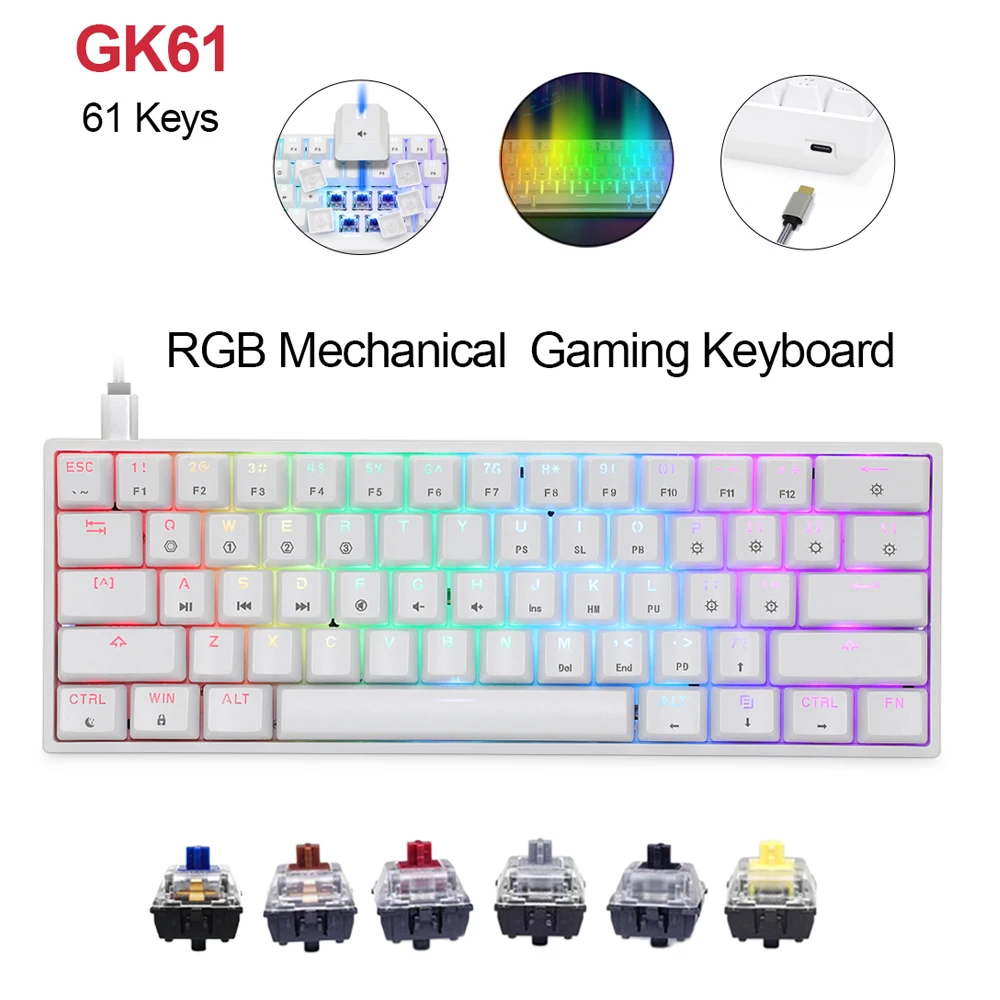 Geek по индивидуальному заказу GK61 61 keys Механическая игровая клавиатура Горячая замена Gateron оптический переключатель RGB Тип C 60% Проводная клавиатура
