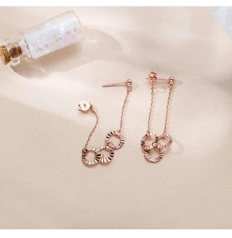1 pair rose gold Серьги из стерлингового серебра 925 пробы, модная необычная круговая цепь, длинные серьги, сладкий французский стиль, дикие женские серебряные серьги для девочек, ювелирные изделия - Окраска металла: 1 pair rose gold