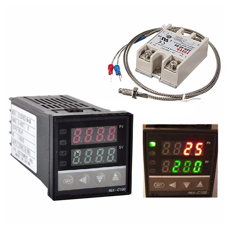 Цифровой 220V PID REX-C100 Температура контроллер + max.40A полупроводниковое реле K