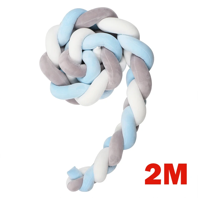 Blue 2M 1 м/2 м ручная работа, бампер для новорожденной кровати, чистый тканый плюшевый узел, бампер для кроватки, детская кровать, защита для кроватки, декор для детской комнаты - Цвет: Blue 2M