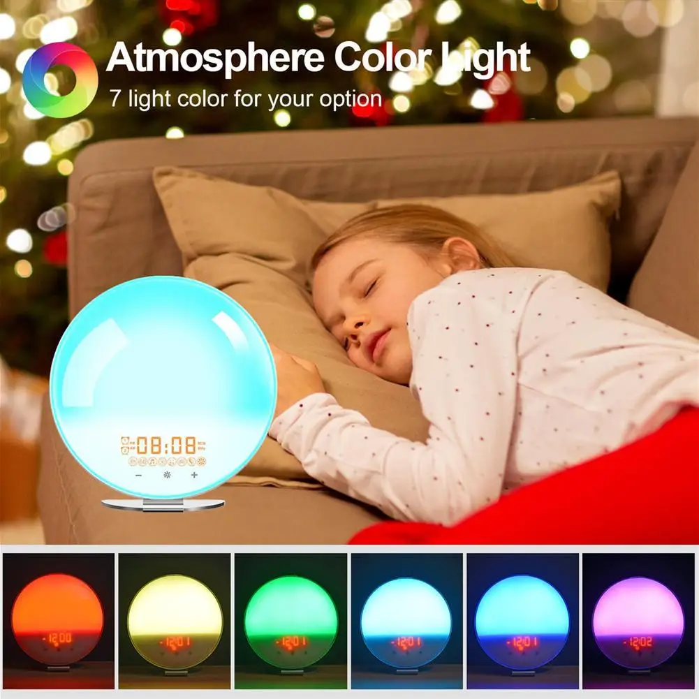 Colorful Lights Natural Sounds, Dual Alarms Snooze Sleep Aid Bedside Lamp For Bedroom