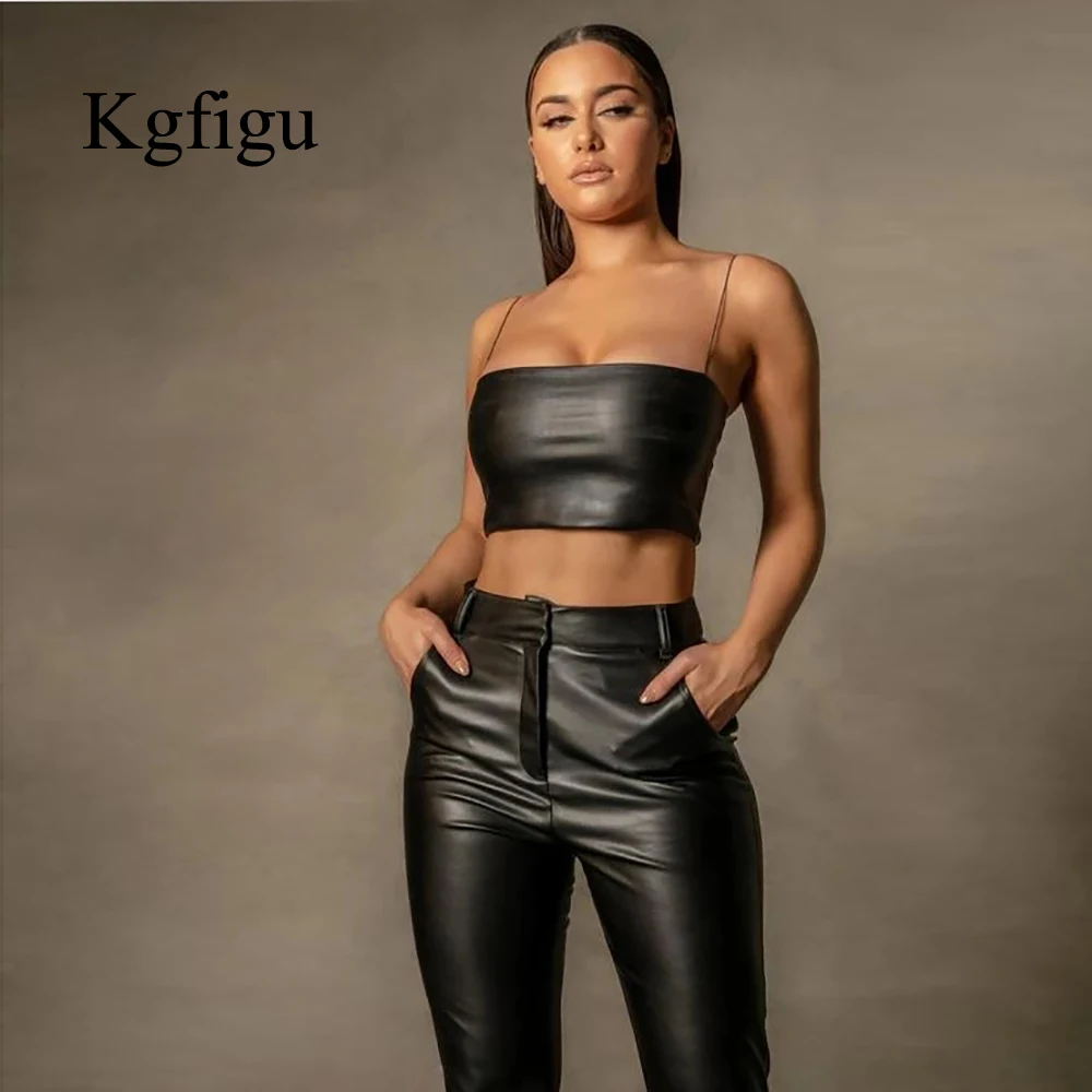 

KGFIGU осенние высококачественные майки из искусственной кожи женские с открытыми плечами без рукавов Симпатичные Жилеты женские с застежкой...