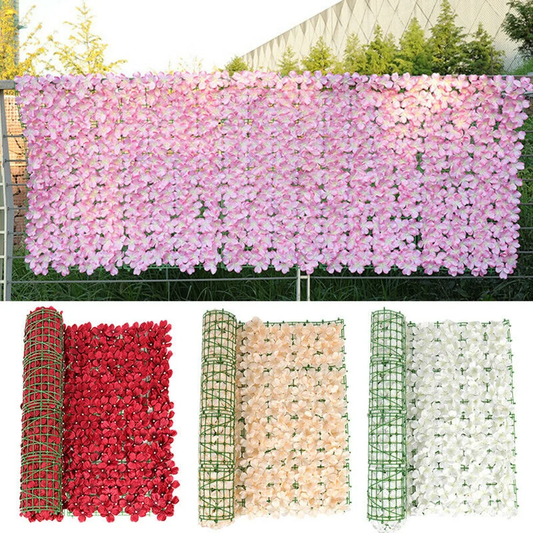 Garden Artificial Fence Decoration Artificial Cherry Blossom Leaf Privacy Fence Screen Home Flowers Hedge Backyard Fence Privacy