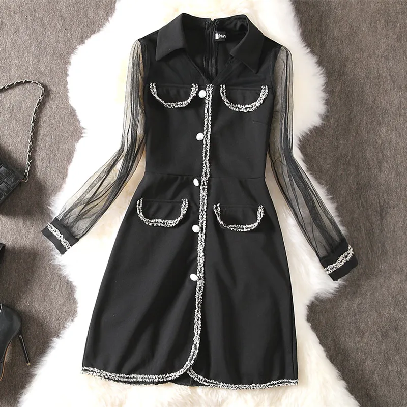 2019 осенне-зимние вечерние платья женское элегантное черное кружевное платье с