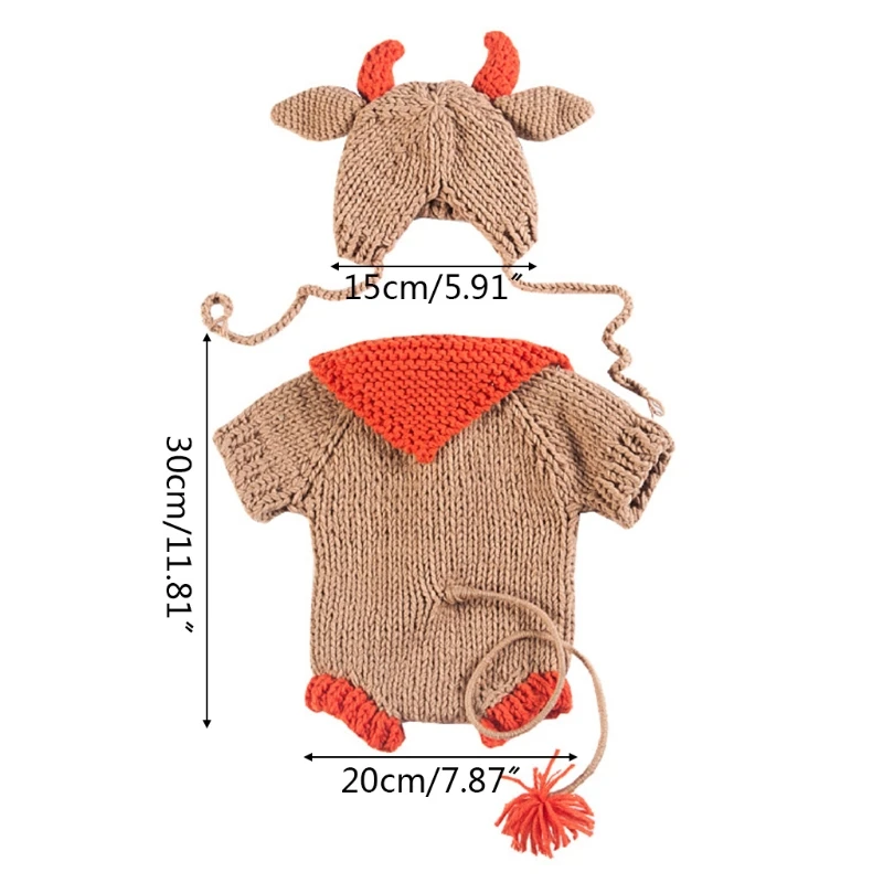 

2 Pcs Knitted Baby Hat Romper Set Newborn Photography Props Outfit Infants Photo Shooting Clothing H3CD