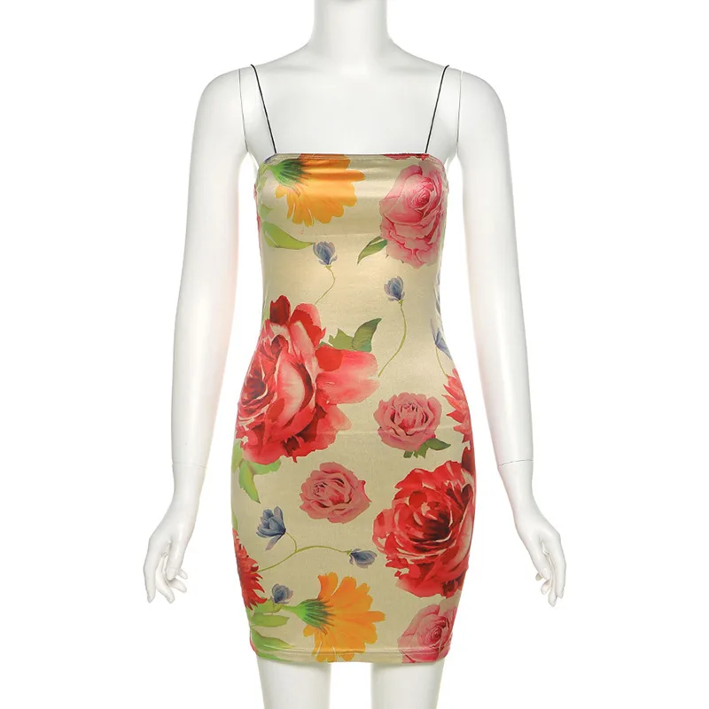 

ZQLZ 2021 Summer Flower Print Dress Women Sexy Party Sleeveless Fashion Dresses Spaghetti Strap Casual Mini Beach Vestidos