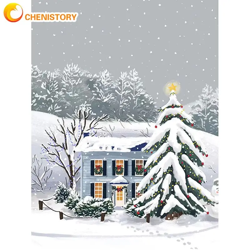 

CHENISTORY 5d Diamond Painting Winter Landscape Full Square Diamond Embroidery Mosaic Christmas Tree Cross Stitch Home Decor Gi