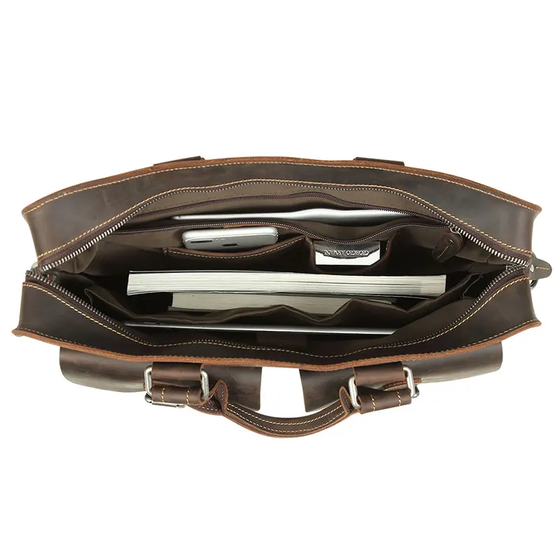 LACHIOUR Business Office CRAZY HORSE Handbag Men Real Genuine Leather Brifecase Vintage Male Ducument Travel Laptop Shoulder Bag