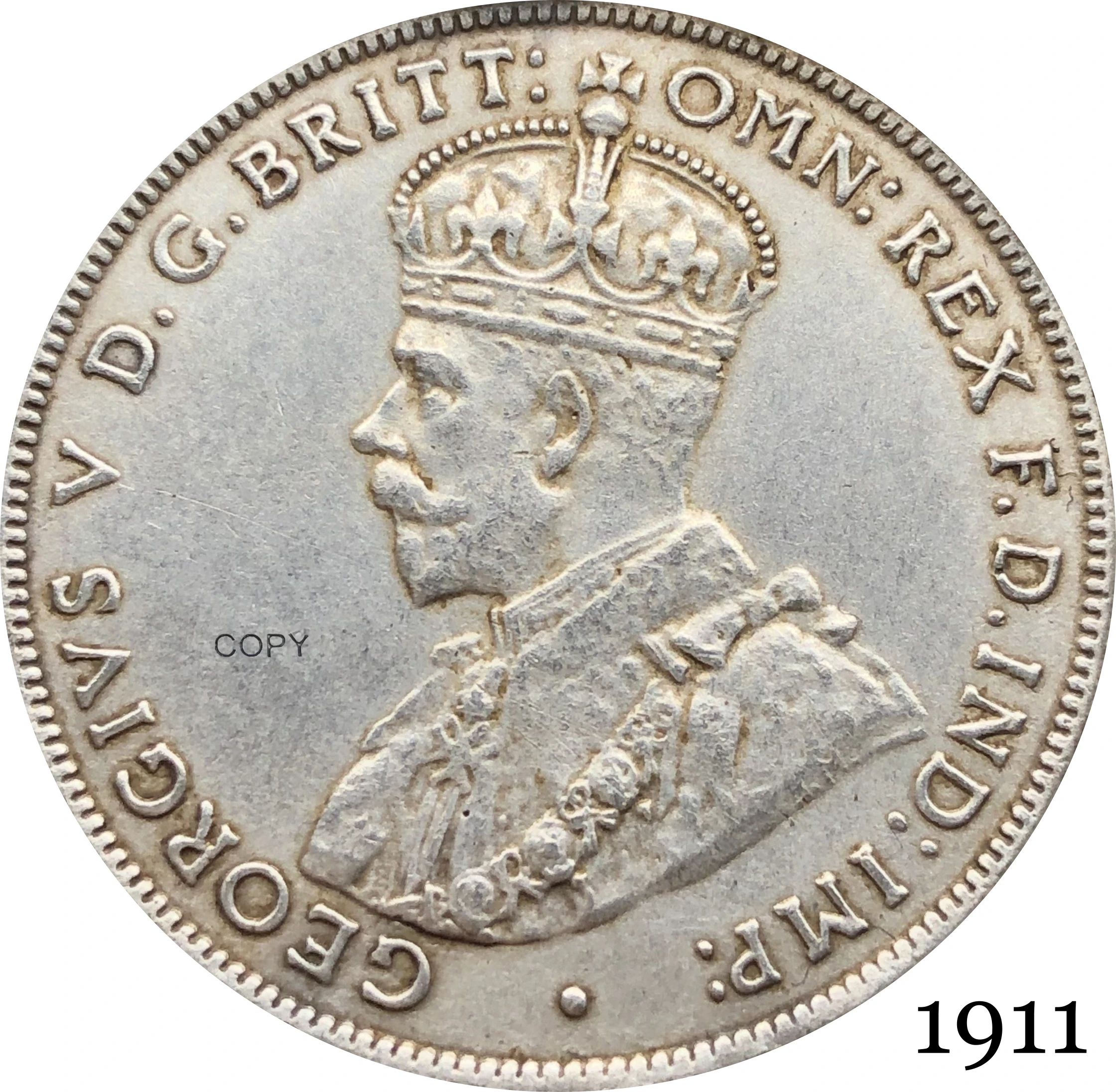 

Австралия 1911 1 один Флорин два 2 шиллинга Джордж В купроникель Серебряная КОПИЯ монета коронованный бюст левые копии монет