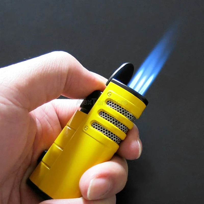 COHIBA Классическая Металлическая ветрозащитная желтая карманная портативная сигаретная зажигалка 3 фонарь Jet Flame W/Подарочная коробка