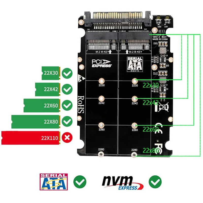 2 в 1 м. NVMe SATA U2PCB M.2 NVME SSD ключ M B U.2 SFF-8639 адаптер PCIe M2 конвертер настольный компьютер