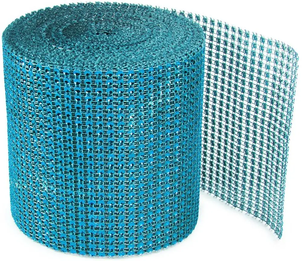 1 ярд бирюза Стразы Алмазный Стиль украшение сетка лента рулон (4 75 дюйма 24 ряда