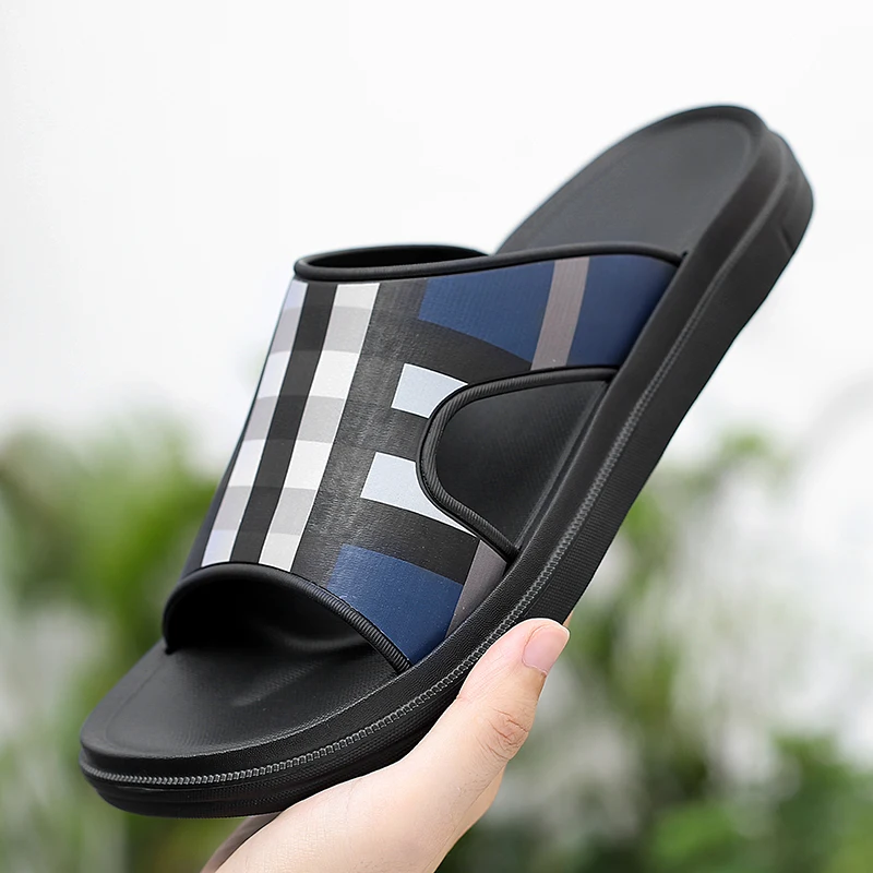 

Summer Homme Non-Slip Stripe Slippers Bath Beach Shoes Luxury Flip-flops Soft Men Outdoor Flat Sandals Man Home Indoor Slides