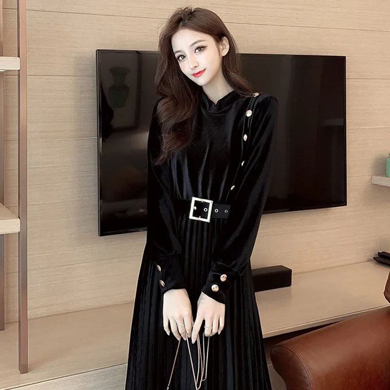 Платье для мамы размера плюс с поясом на весну и зиму женское винтажное