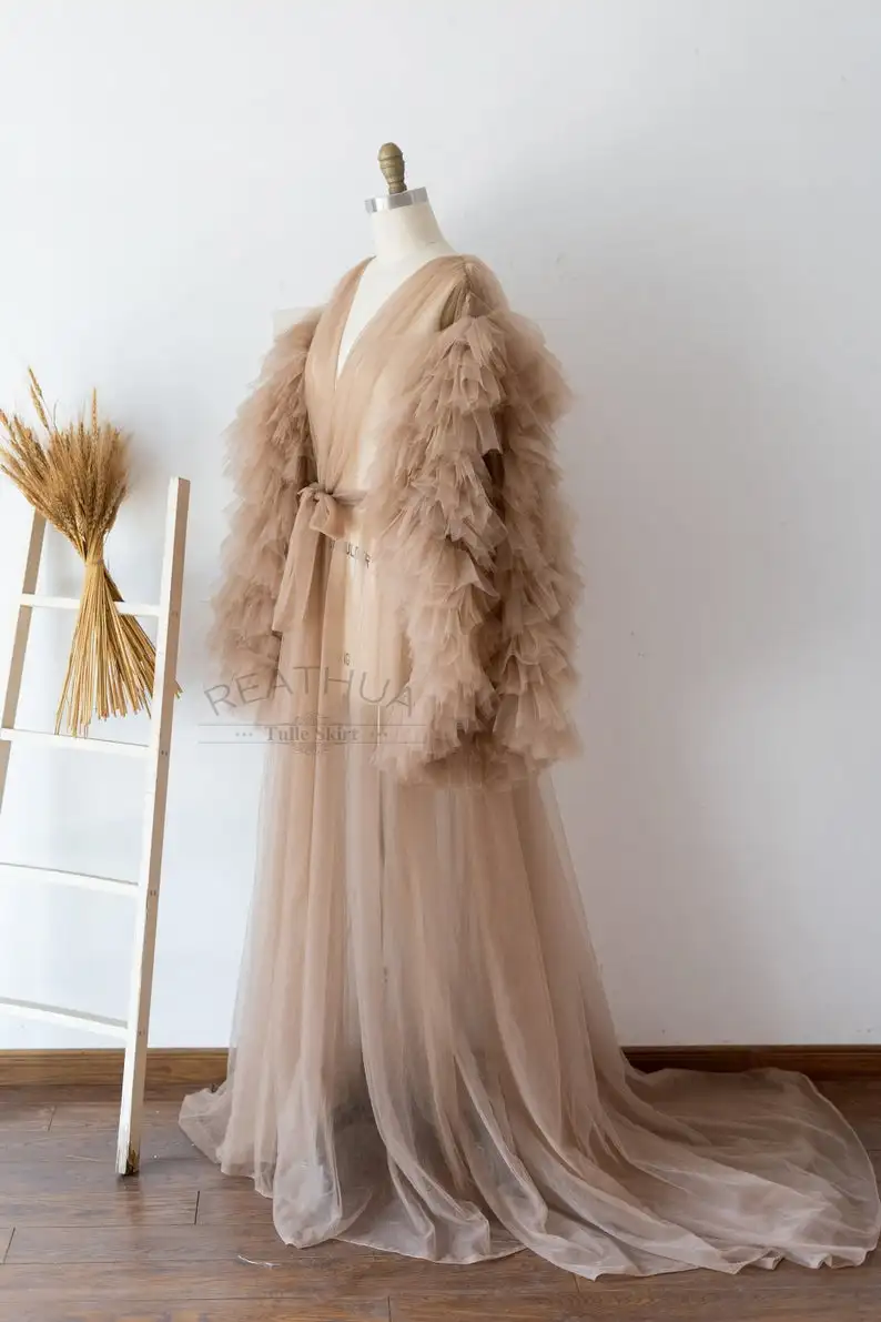 Прозрачный тюлевый Свадебный халат для беременных женское платье фотосъемки с