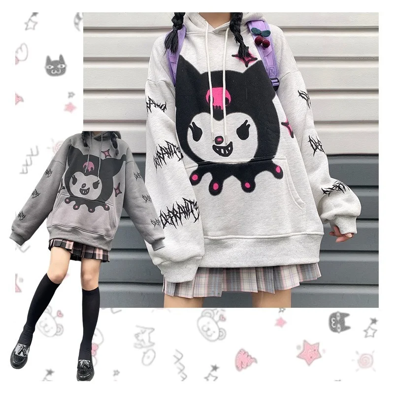 

Толстовка с аниме-рисунком Kuromi Y2k, милый Свободный Топ JK, милые женские пуловеры, толстовки, одежда для девочек, подарок на день рождения