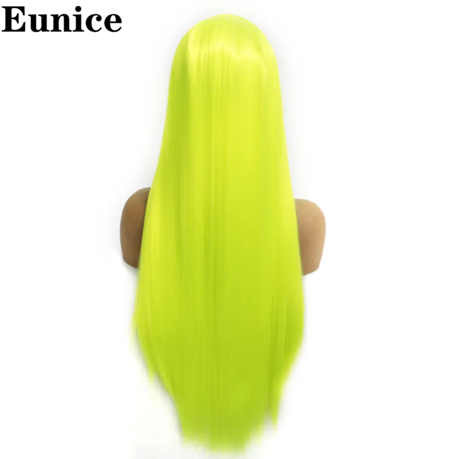 Fluorescent Green Длинный прямой парик на кружеве 24 дюйма Синтетический темно-корень парик для женщин черный Омбре 613 зеленый синий красный косплей парик термостойкий - Цвет: Fluorescent Green