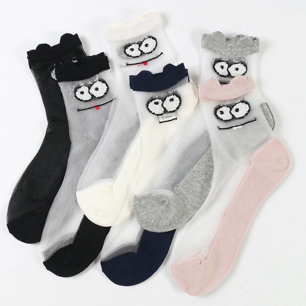 

Womens Lace Socks New Crystal Glass Silk Short Thin Transparent Sexy Ladies Socks Cute Girls Cartoon Art Socks