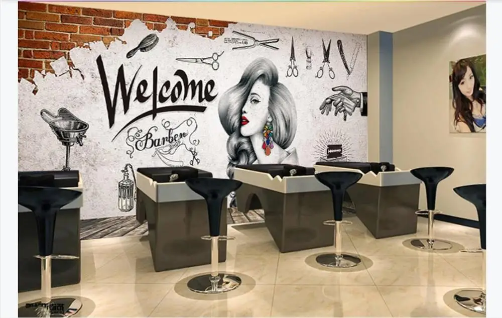 

Настенные 3D-обои на заказ, в стиле ретро, с изображением кирпичной стены, парикмахера, маникюра, салона красоты, фоновые обои для росписи сте...