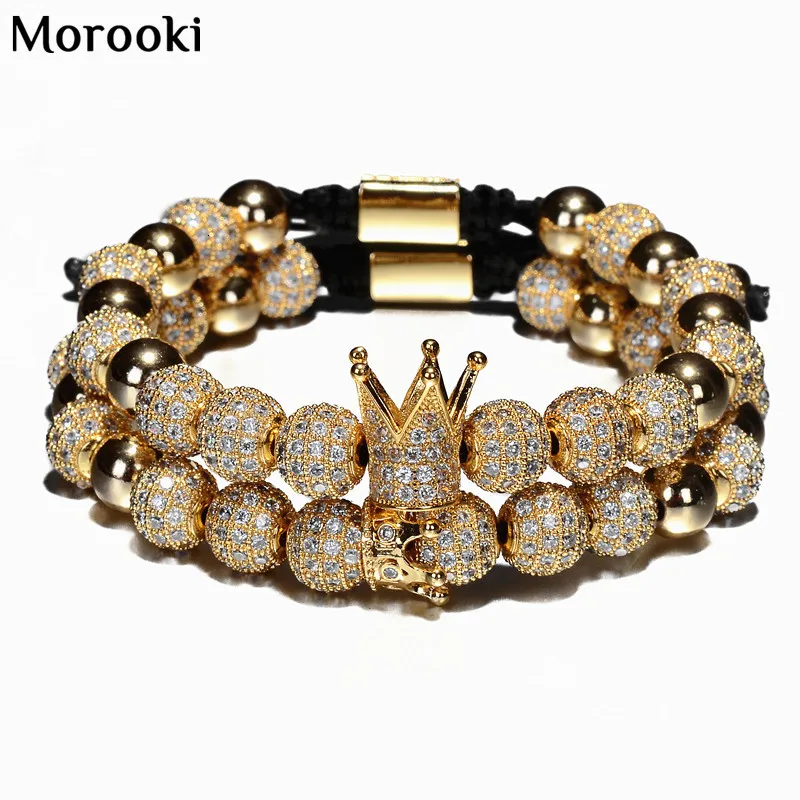 

Luxury Crown 8mm Micro Pave CZ Round Braided Macrame Fashion Bracelet For Men Pulseira Feminina Handmade Jewelry Women Gift