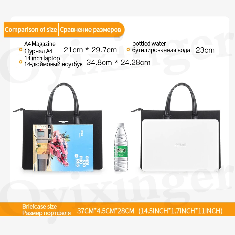 OYIXINGER Fashion Black Office Men Briefcase Bag For 14.1 Inch Waterproof Laptop Handbag Commuting Meeting Work Document Bags