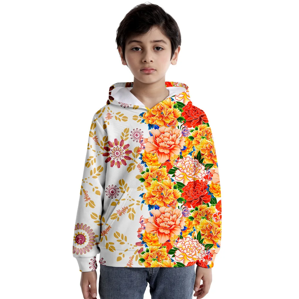 

Пуловер с капюшоном, свитер с 3D принтом роз, повседневный модный свитер с капюшоном для детей и студентов, из тонкого флиса, Осень-зима