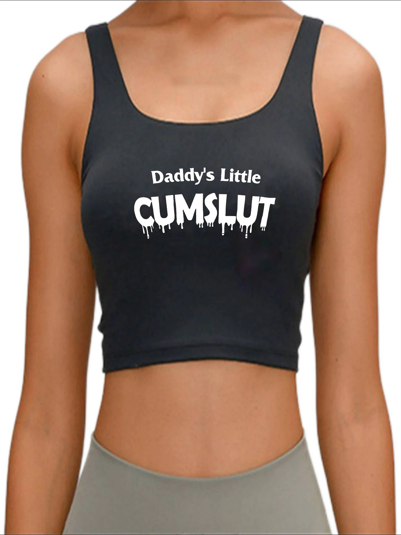 

Daddy's Little Cumslut Print Tank Top Adult Humor Fun Flirty Harajuku Print Yoga Sports Workout Crop Top Women's Gym Top