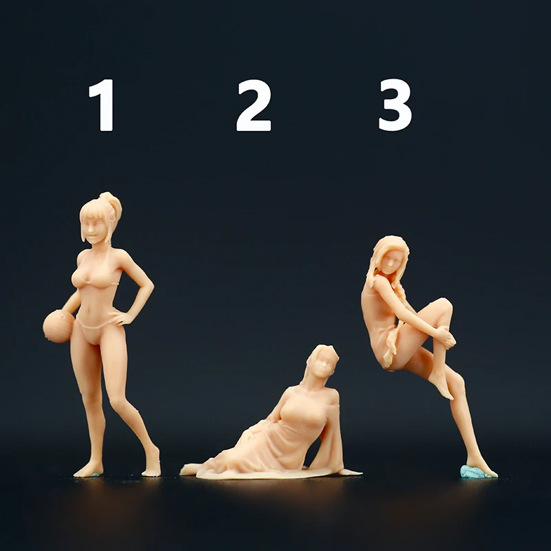 

1:64 Beautiful Beach Girl Beach Volleyball Miniature Sand Table Villain Scene Figure White Model Need To Be Colored By Yourself