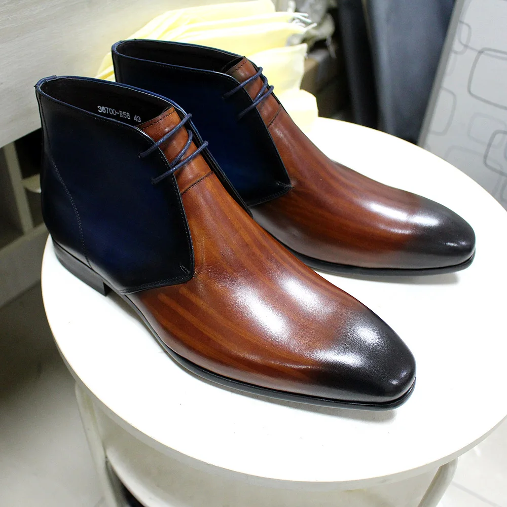 

Мужские классические ботинки из натуральной кожи, синие или коричневые Повседневные Классические ботильоны на шнуровке, модель 2021