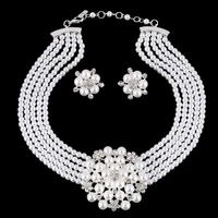 new fashion wedding jewelry sets multi layer imitation pearl chain big flower bride necklace women statement necklace bijoux