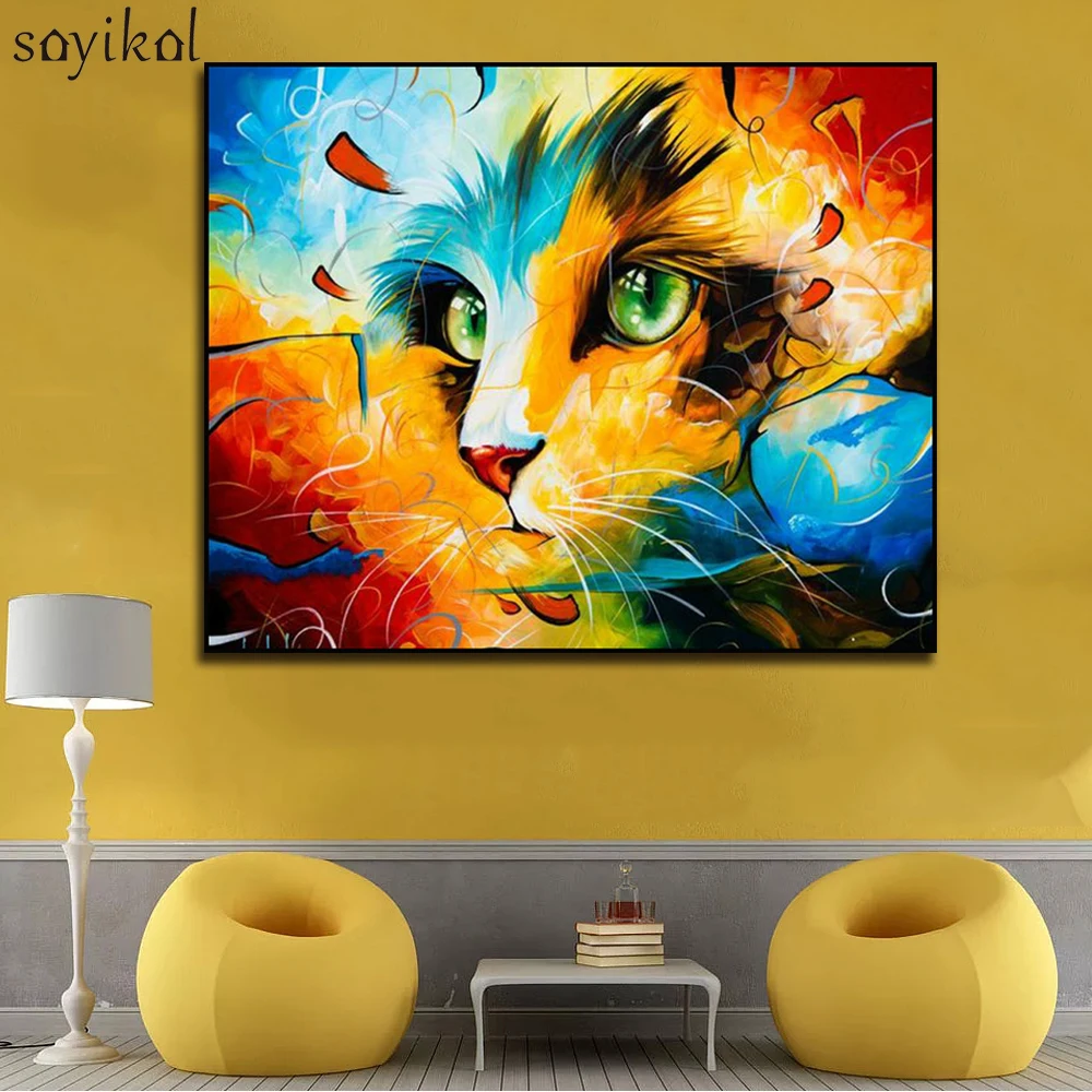 DIY картина маслом по номерам кошка животные цвет кошки Картина Рисунок цвет ing по номерам для детей взрослых в рамке домашний декор
