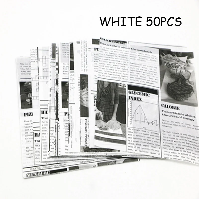 white 50pcs С восковым покрытием Бумага обертка для масла Бумага газетный рисунок Бумага Еда Класс жиропоглощающие салфетки 22*22 см/50/100/200 шт - Цвет: white 50pcs