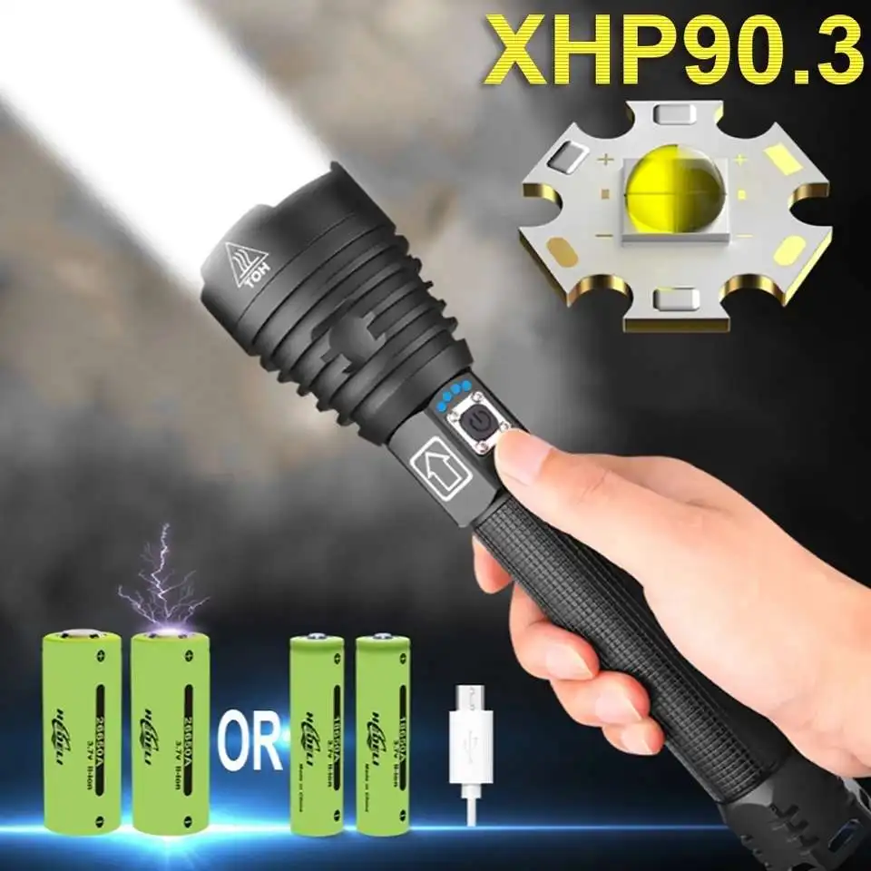 Xhp90.2 самый мощный светодиодный фонарик usb xhp50 перезаряжаемые тактические