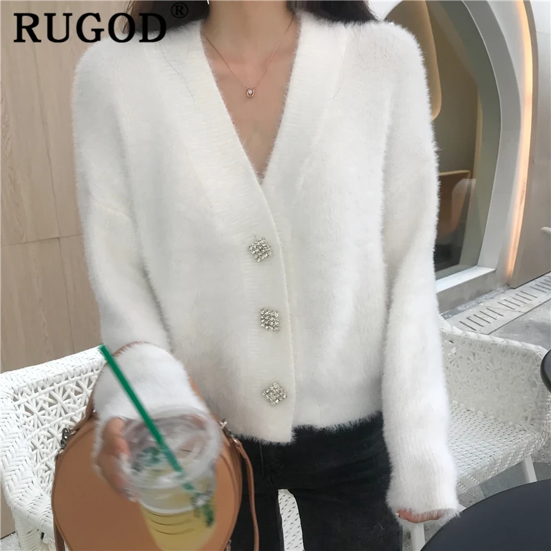 RUGOD элегантный кашемировый корейский женский свитер однобортный длинный рукав