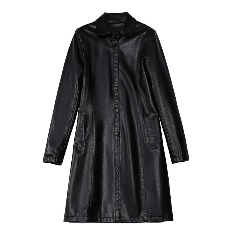 

Женский кожаный тренчкот, мотоциклетный тренчкот большого размера для зимы и весны, HH50FY