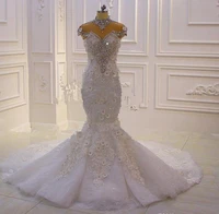 2022 luxurious crystal beaded mermaid wedding dresses vintage arabic dubai 3d flowers plus size bridal gown robe de mariage